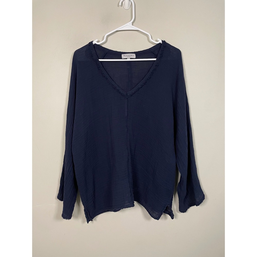 Michael Stars Gio Flare Sleeve Cotton Gauze Top in Navy Blue Size Large